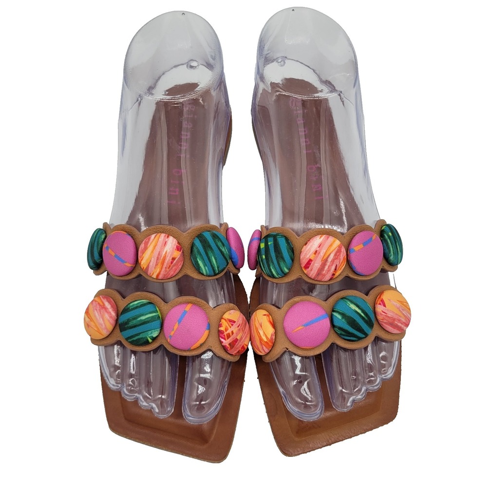 Gianni Bini Leather Multi-Colored Flat Sandals, Women's Sz 7.5, Square Toe Slide